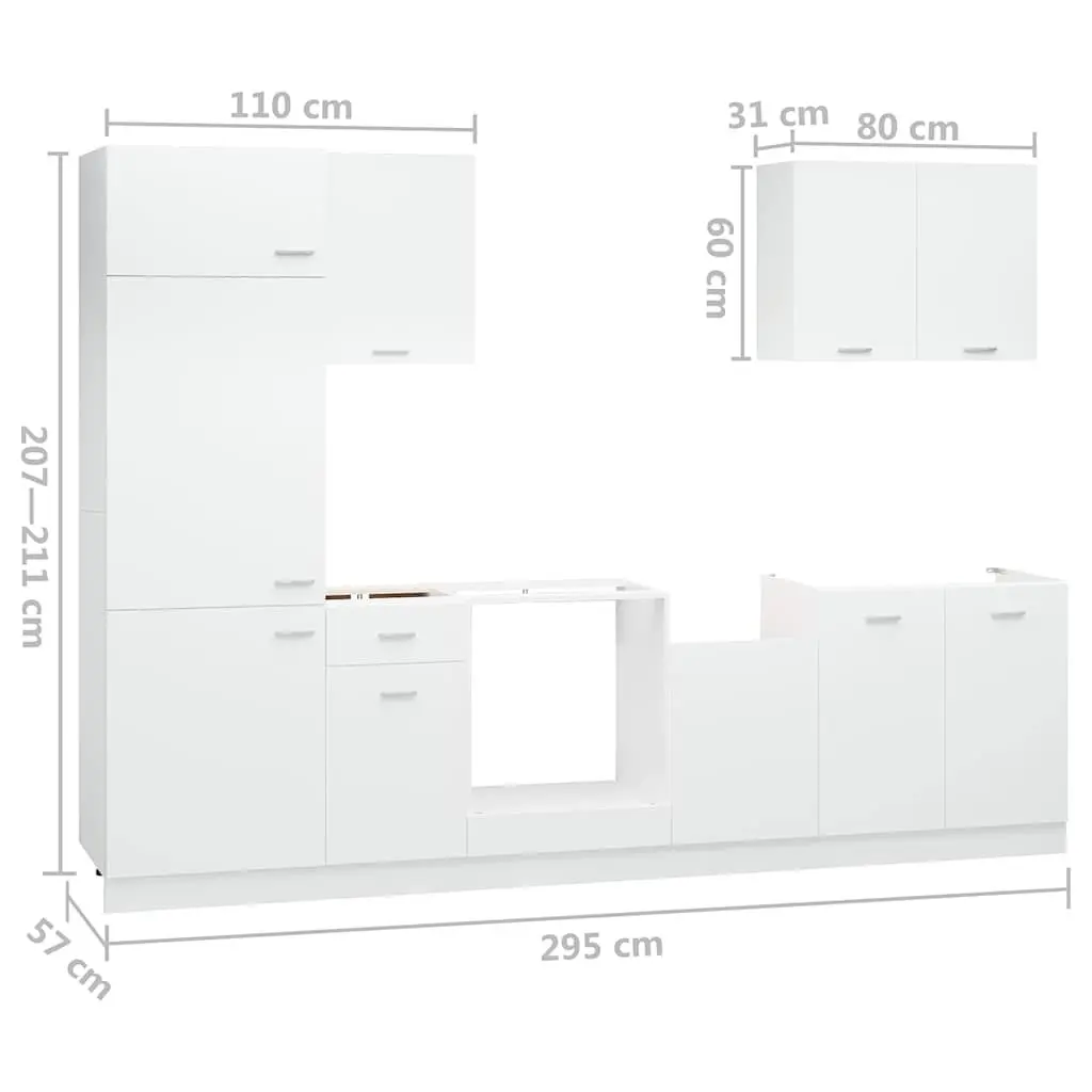 7 Piece White Kitchen Cabinet Set for Storage