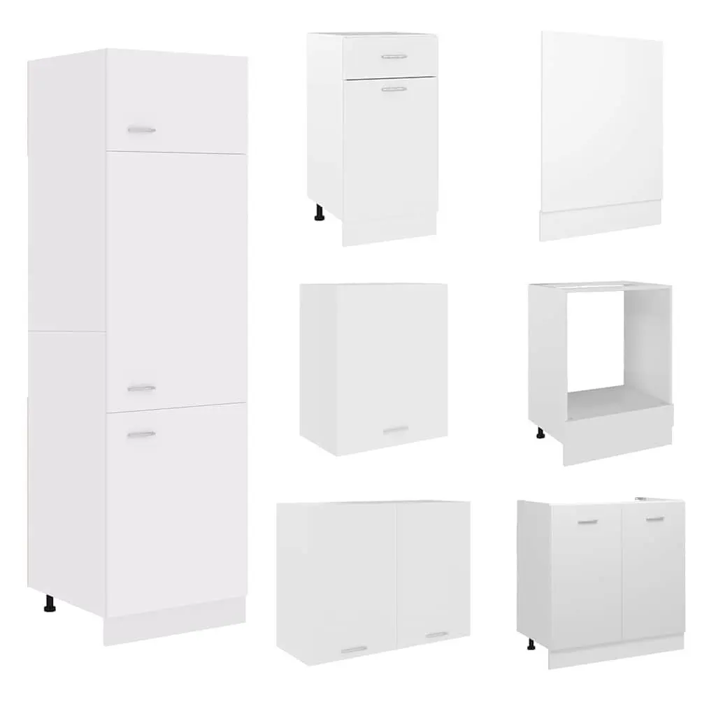 7 Piece White Kitchen Cabinet Set for Storage