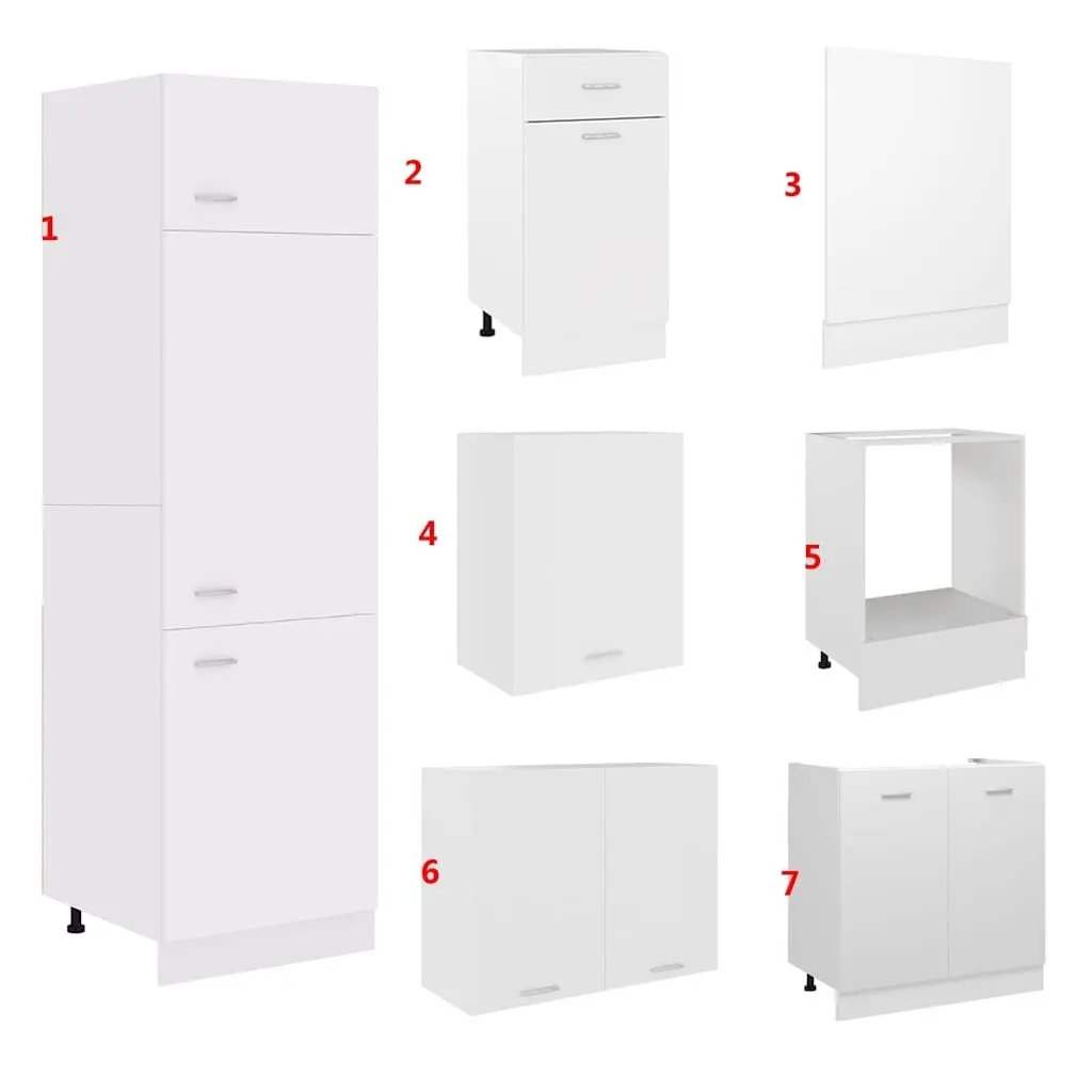 7 Piece White Kitchen Cabinet Set for Storage