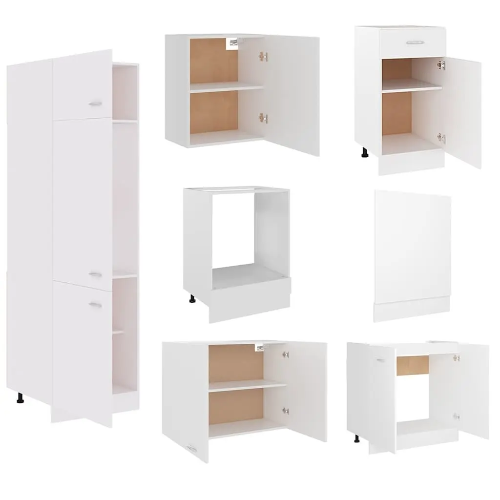 7 Piece White Kitchen Cabinet Set for Storage