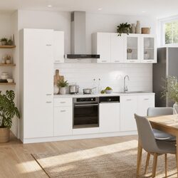 White Engineered Wood Kitchen Cabinet Set, 8 Pieces