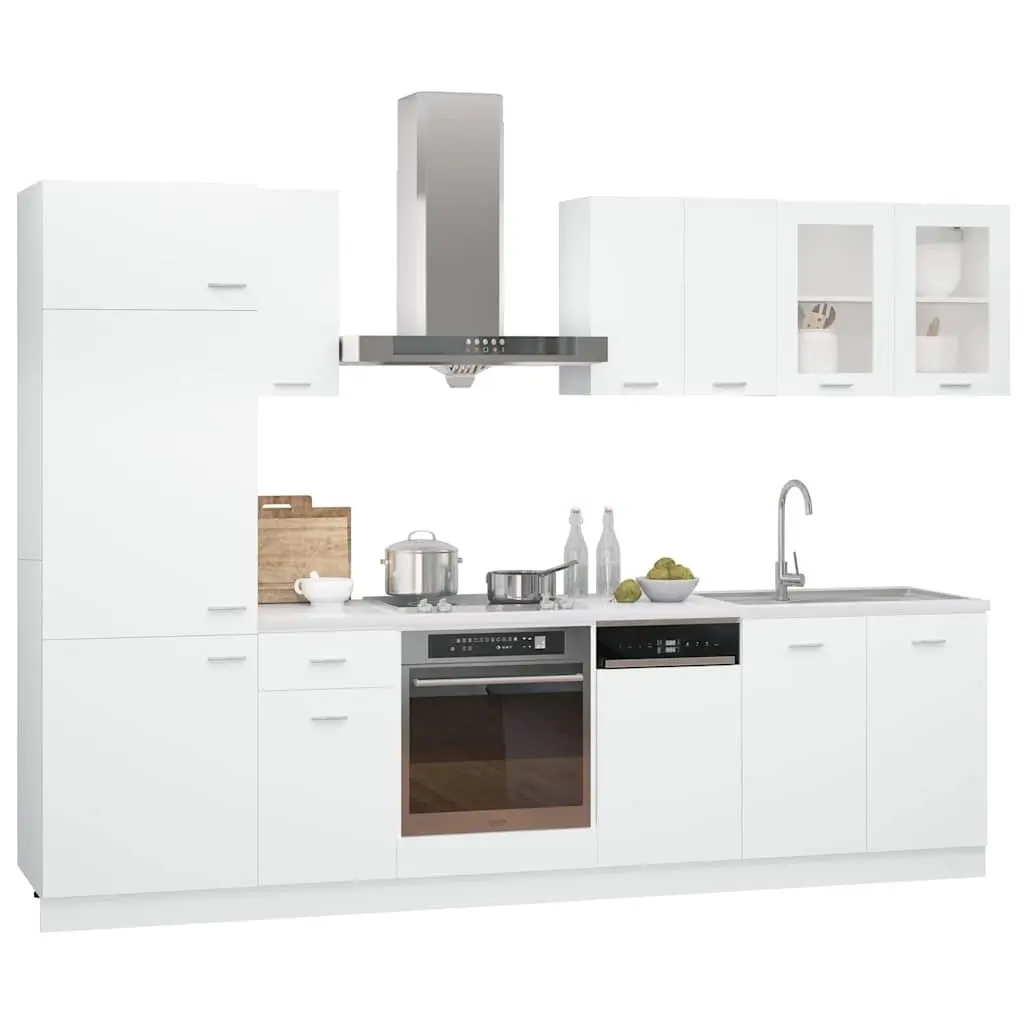 White Engineered Wood Kitchen Cabinet Set, 8 Pieces