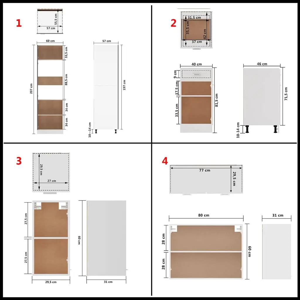 White Engineered Wood Kitchen Cabinet Set, 8 Pieces