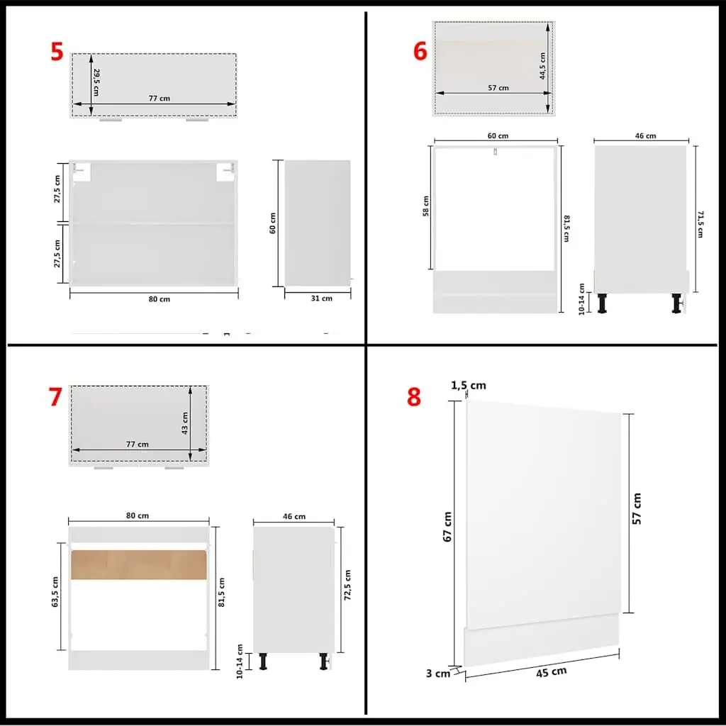 White Engineered Wood Kitchen Cabinet Set, 8 Pieces