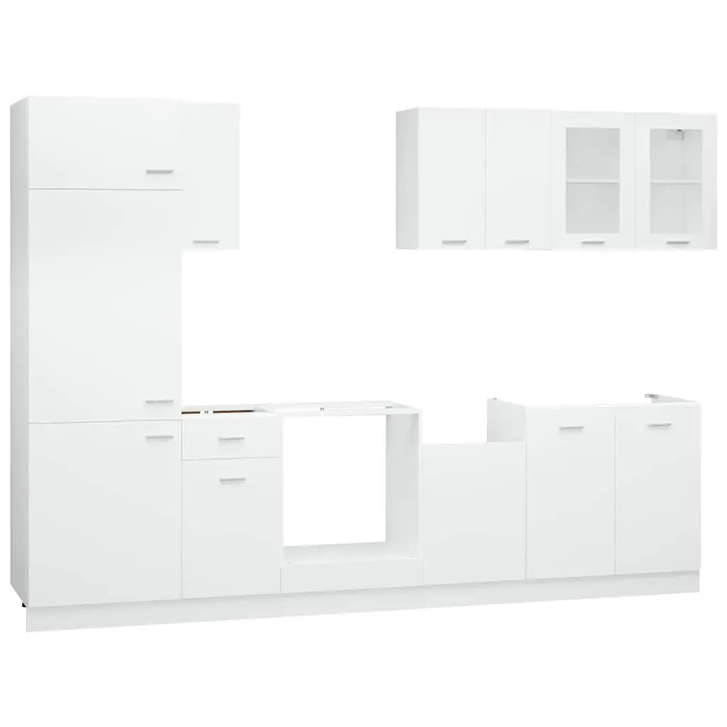 White Engineered Wood Kitchen Cabinet Set, 8 Pieces