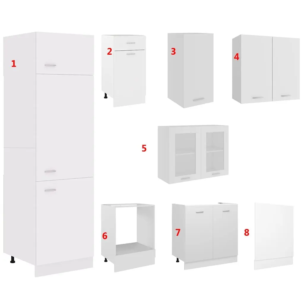 White Engineered Wood Kitchen Cabinet Set, 8 Pieces