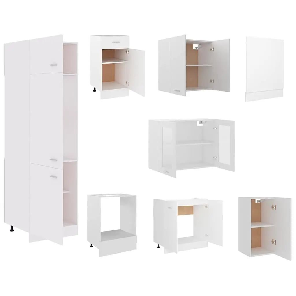 White Engineered Wood Kitchen Cabinet Set, 8 Pieces