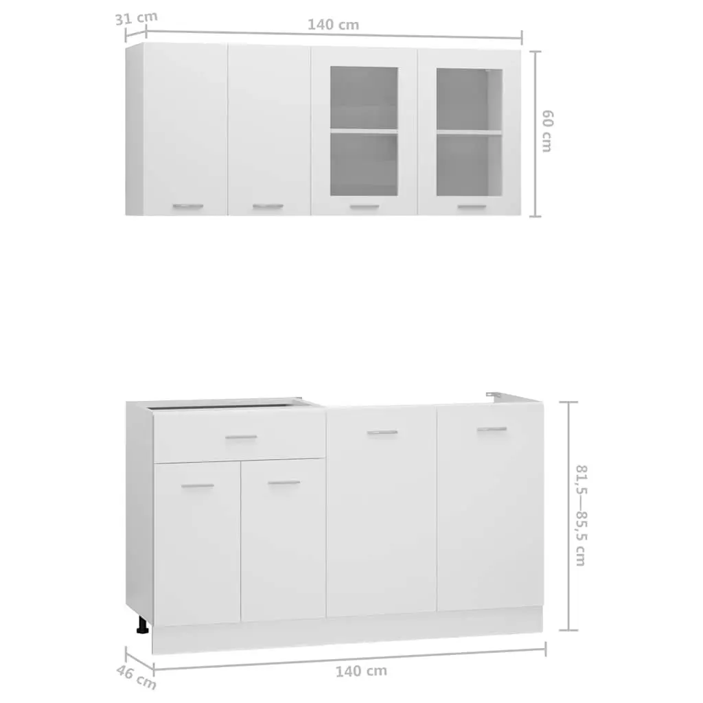 4 Piece Kitchen Cabinet Set in White