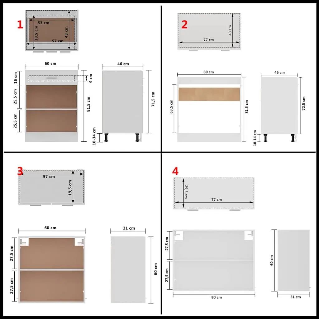 4 Piece Kitchen Cabinet Set in White