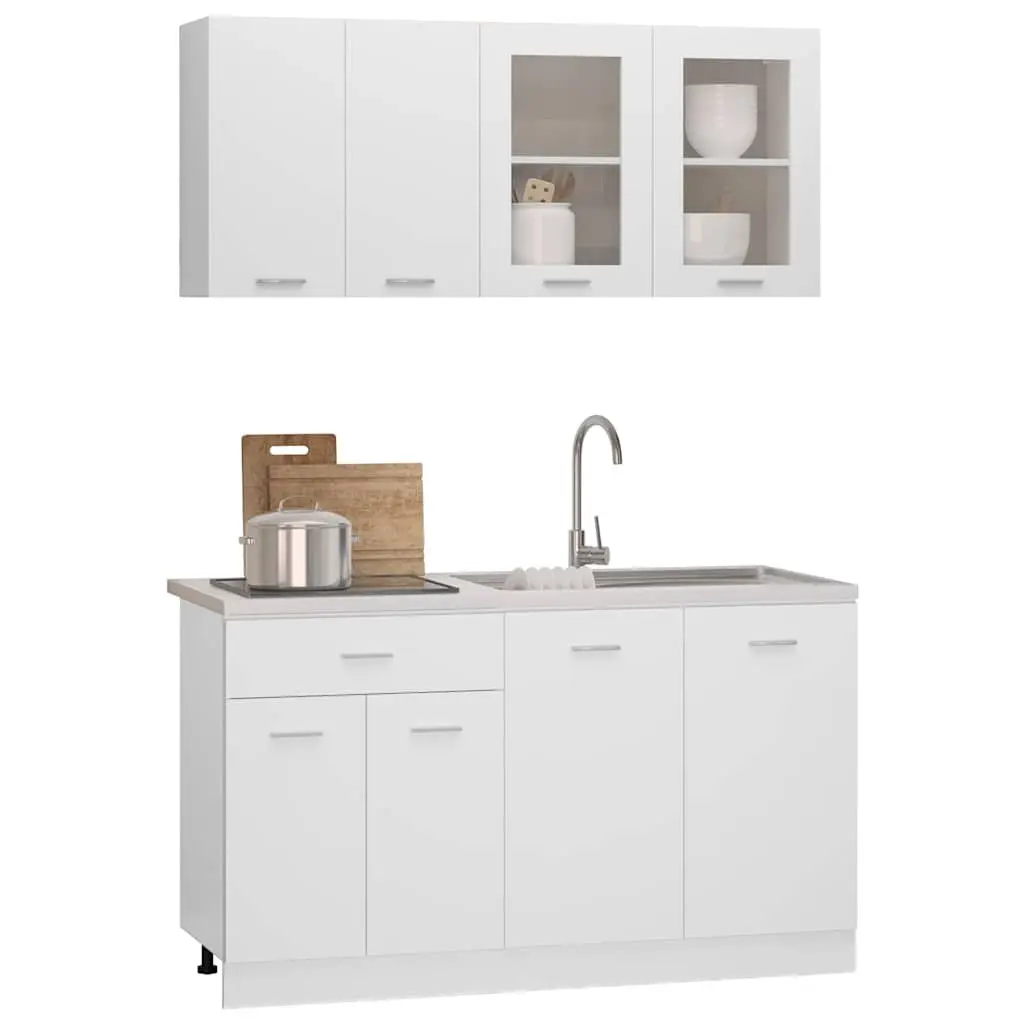 4 Piece Kitchen Cabinet Set in White