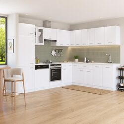 Kitchen Cabinet Set 14 Piece White Engineered Wood Storage Organiser Cupboard