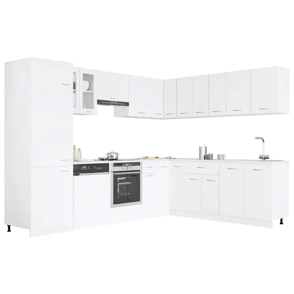 White Engineered Wood 14-Piece Kitchen Cabinet Set