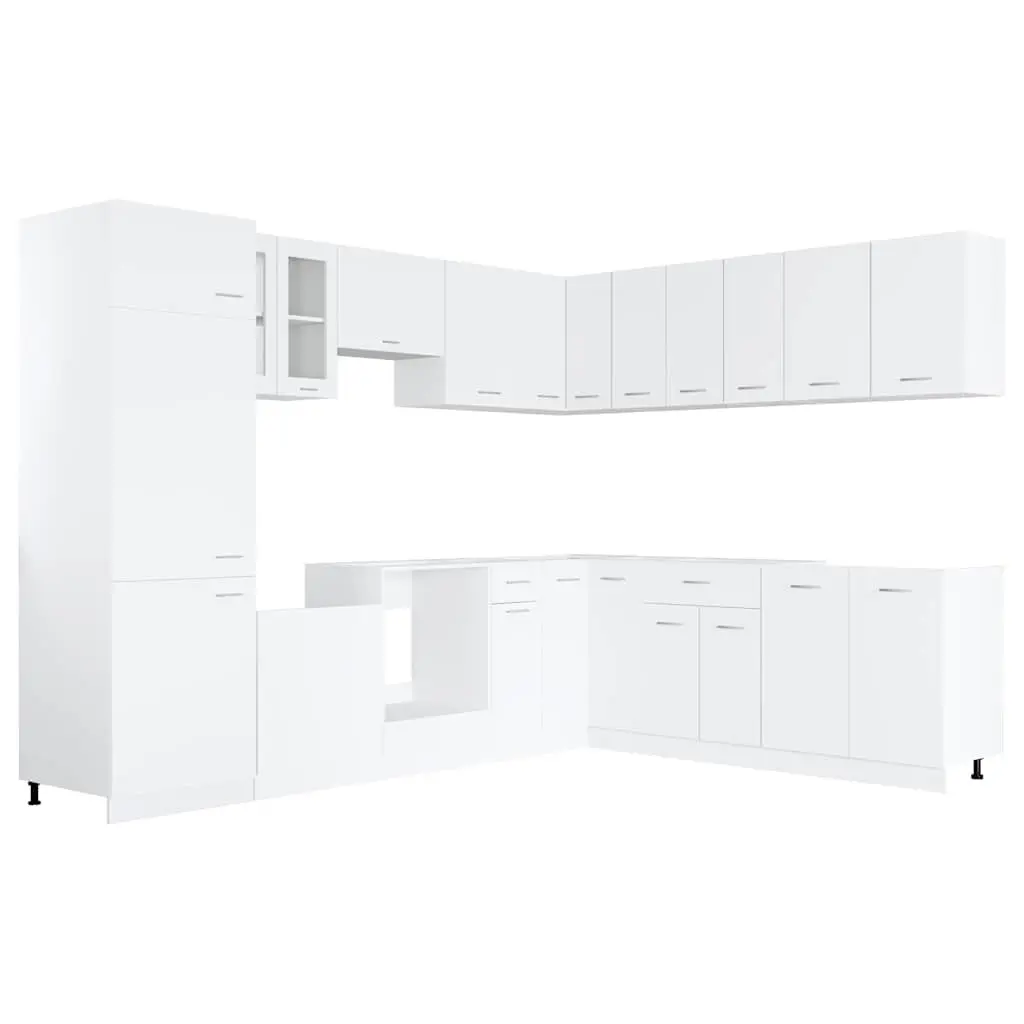 White Engineered Wood 14-Piece Kitchen Cabinet Set