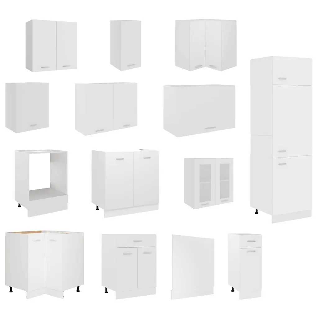 White Engineered Wood 14-Piece Kitchen Cabinet Set