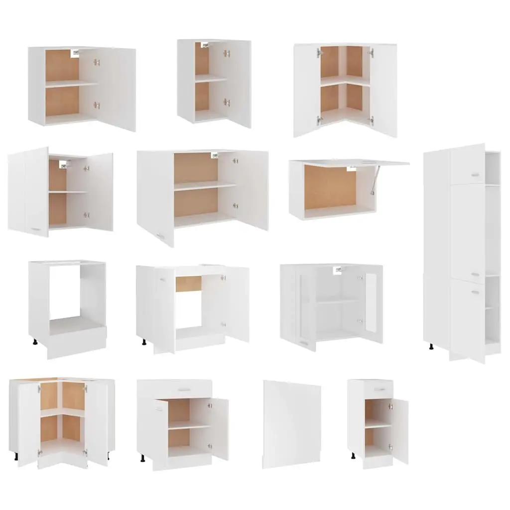 White Engineered Wood 14-Piece Kitchen Cabinet Set