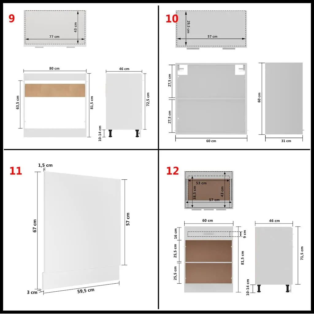 White Engineered Wood 14-Piece Kitchen Cabinet Set