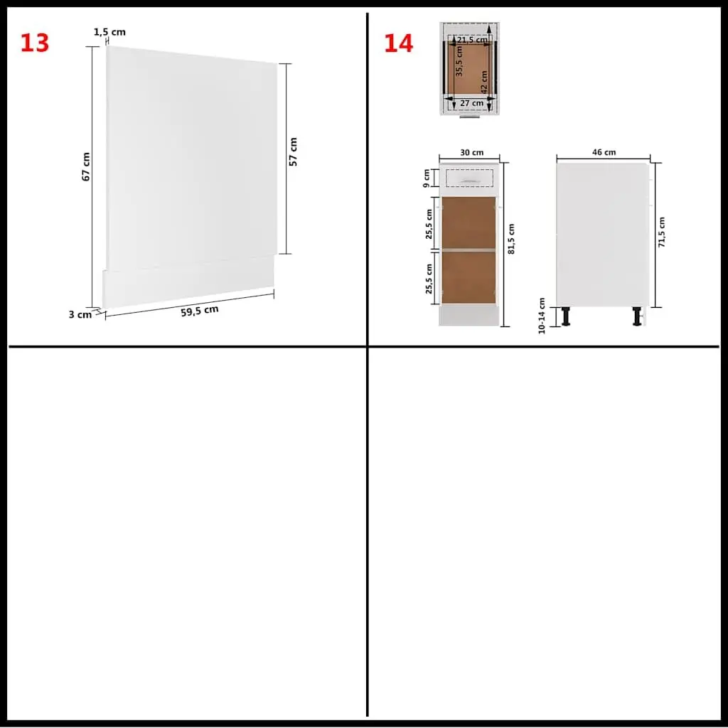 White Engineered Wood 14-Piece Kitchen Cabinet Set
