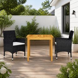 Garden Dining Set 3 Piece Outdoor Table Chairs Black with Cushions