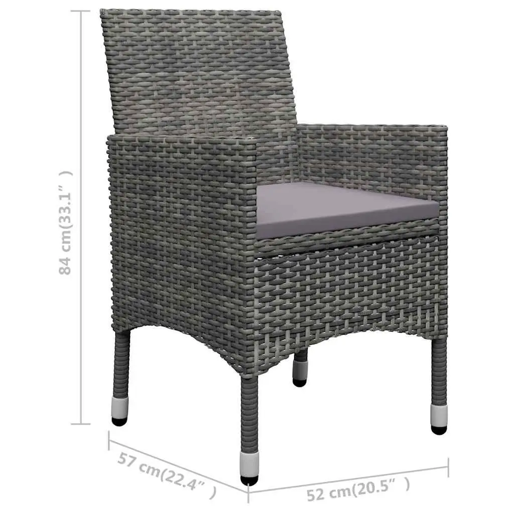 Grey 3 Piece Garden Dining Set with Sturdy Table and Chairs