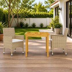 Durable 3-Piece Garden Dining Set in Beige