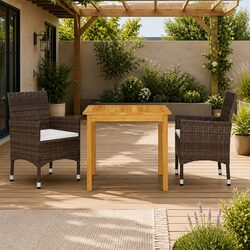 Sturdy 3 Piece Garden Dining Set in Brown Acacia Wood