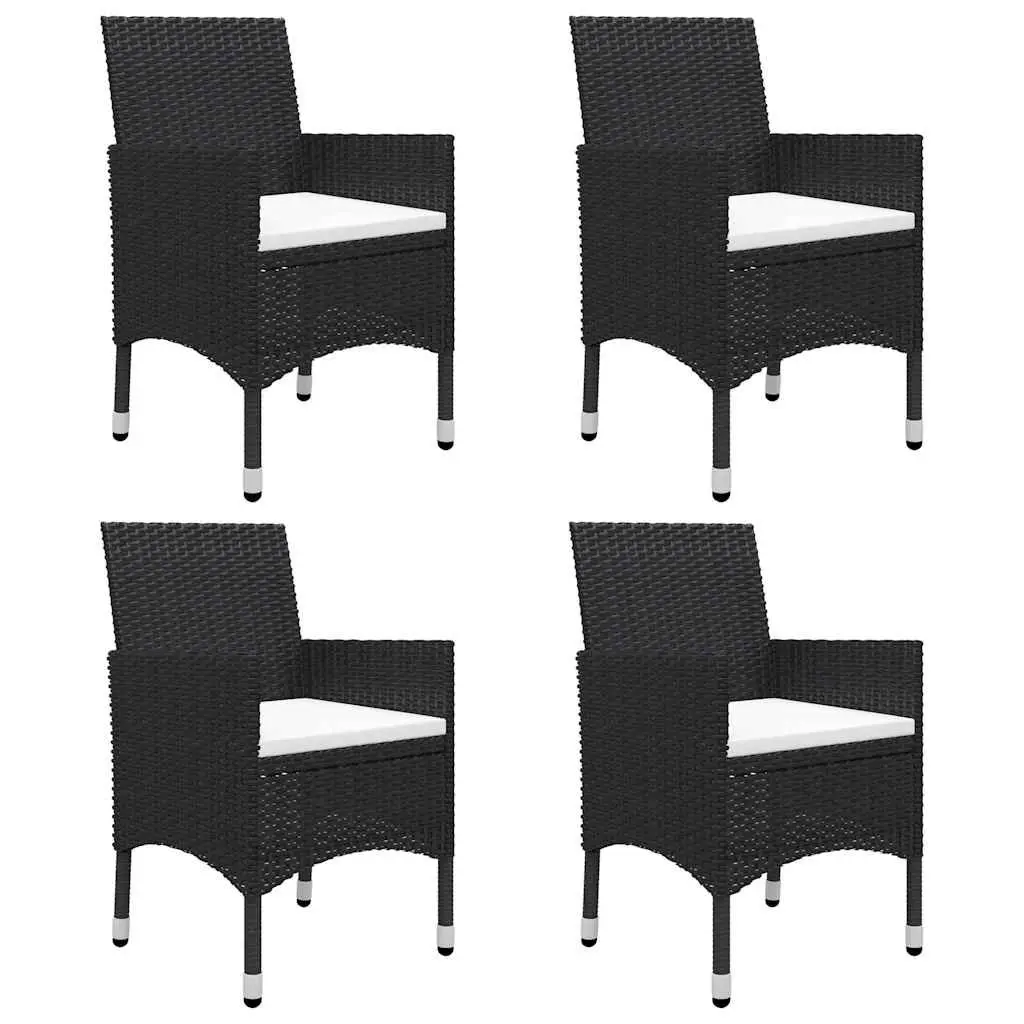 Garden Dining Set Solid Acacia Wood Powder-Coated Steel PE Rattan 5 Piece Black