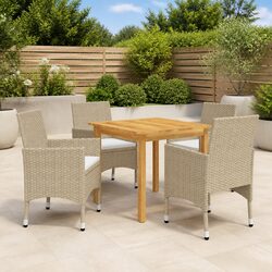 5 Piece Garden Dining Set with Beige Rattan and Acacia Table