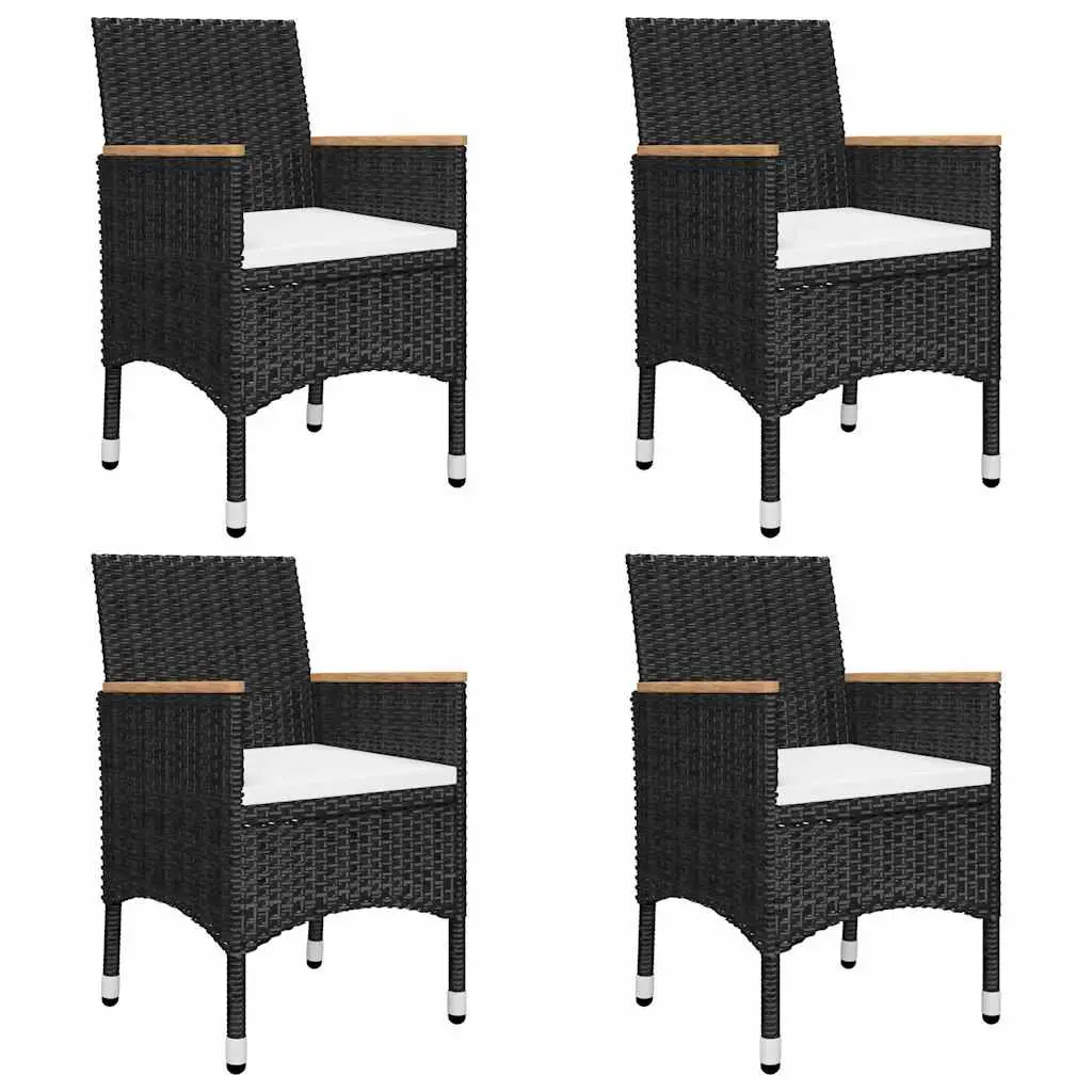 5 Piece Outdoor Garden Dining Set Acacia Wood Steel Frame PE Rattan Black