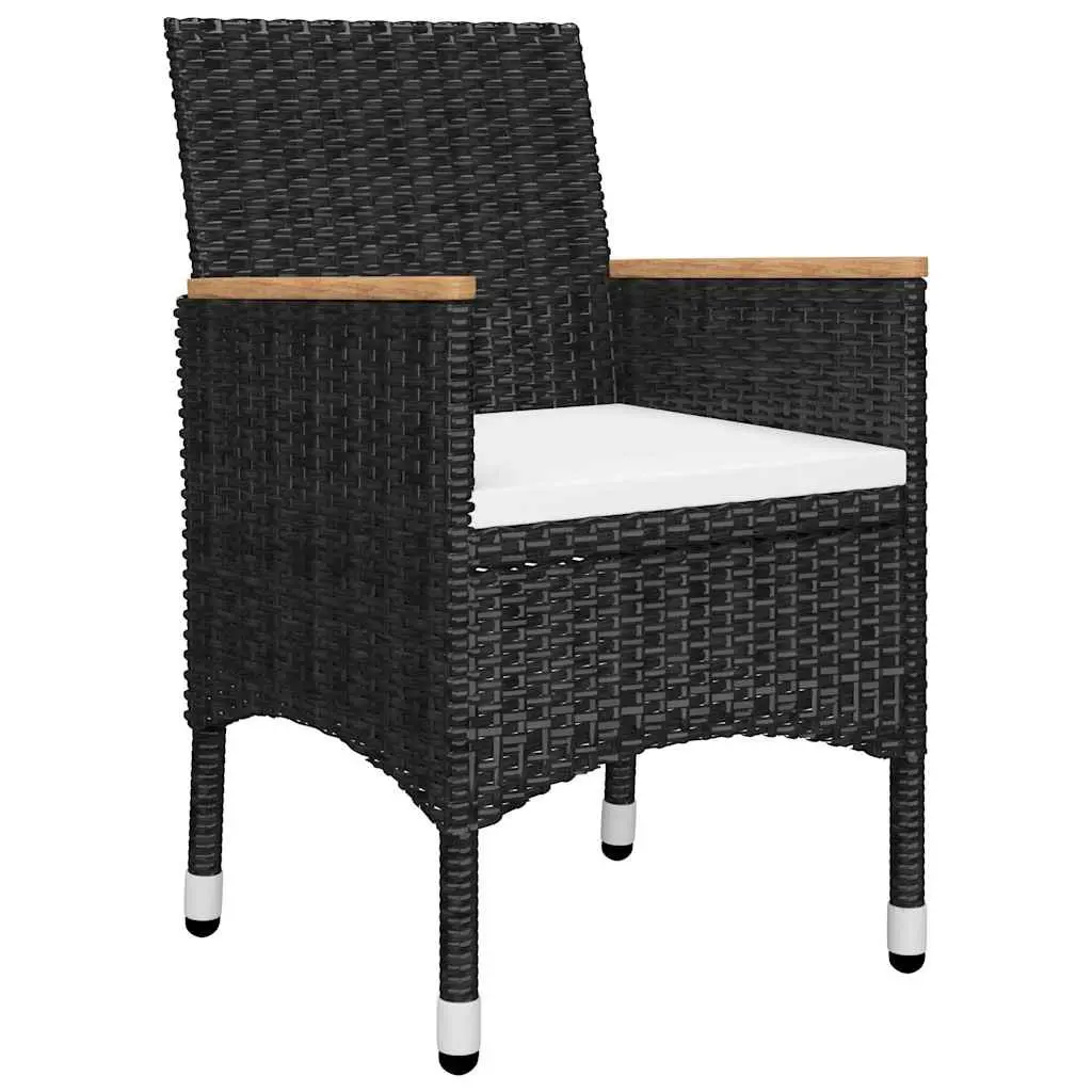 5 Piece Outdoor Garden Dining Set Acacia Wood Steel Frame PE Rattan Black