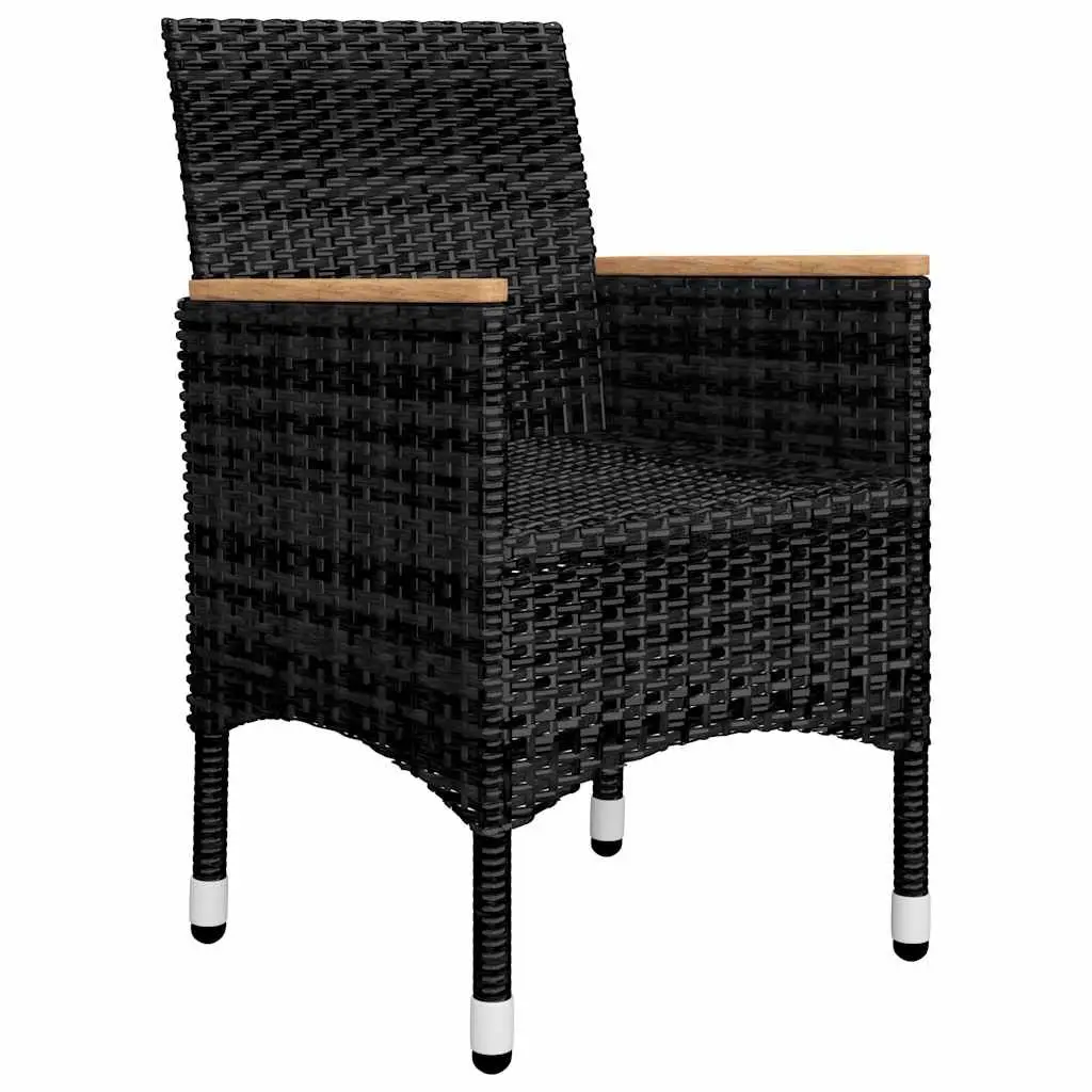 5 Piece Outdoor Garden Dining Set Acacia Wood Steel Frame PE Rattan Black