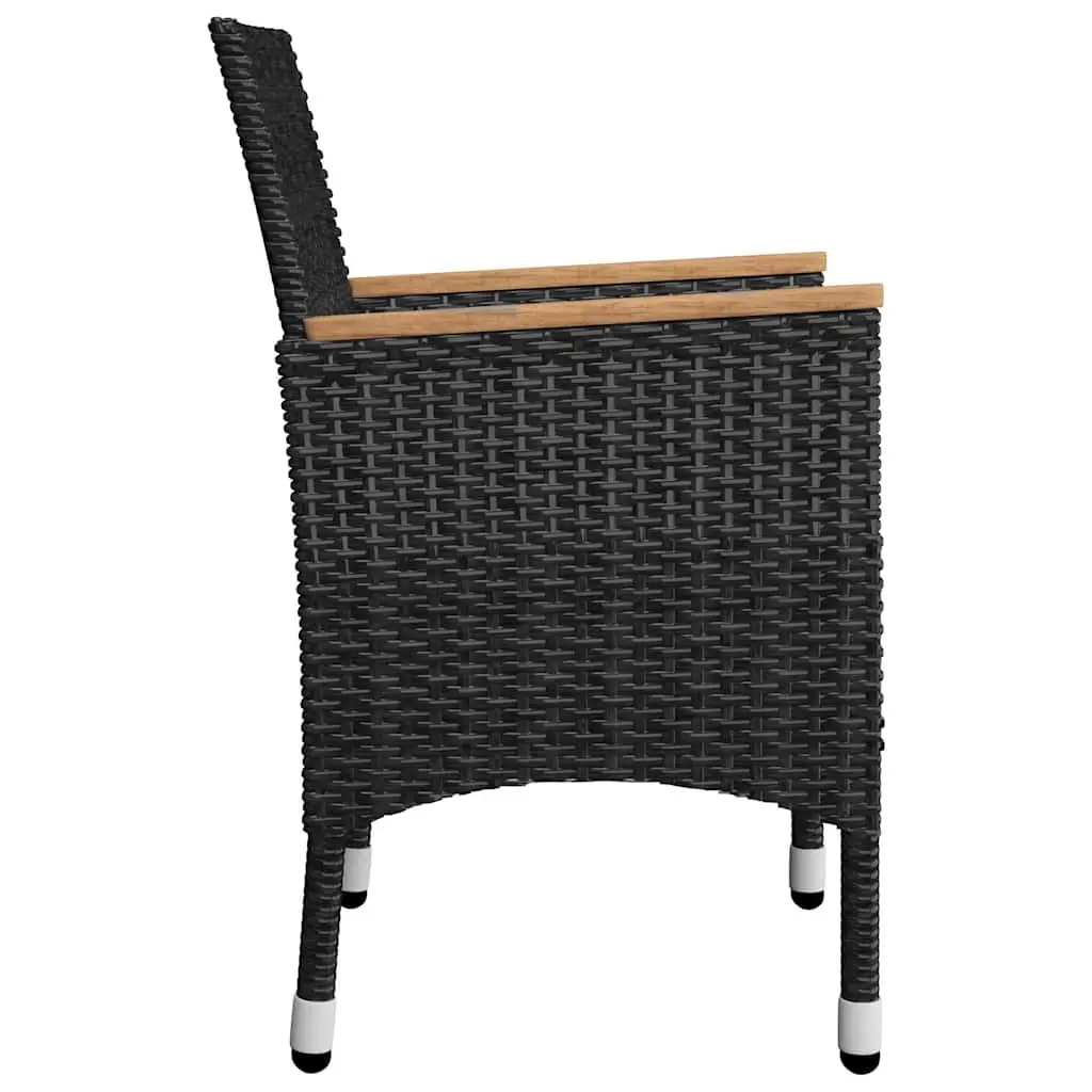 5 Piece Outdoor Garden Dining Set Acacia Wood Steel Frame PE Rattan Black