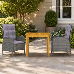 3-Piece Garden Dining Set with Durable Acacia Wood and Rattan