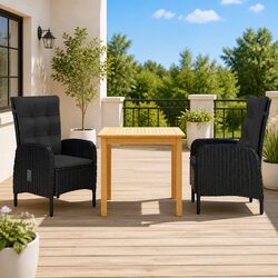 Quality Black Acacia Wood Garden Dining Set 3 Pieces