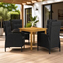 5-Piece Black Garden Dining Set with Acacia Wood Table
