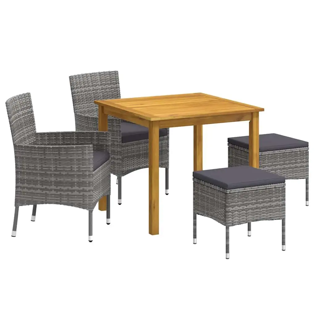 Garden Dining Set Acacia Wood Grey 5 Piece Outdoor Furniture Table Chairs Stools