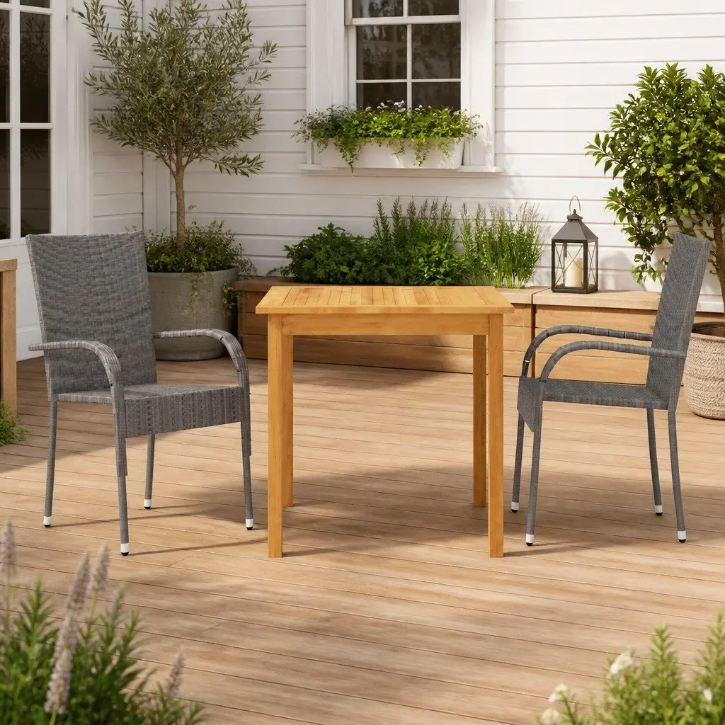 3-Piece Outdoor Dining Set with Grey Finish