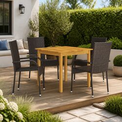 5 Piece Outdoor Dining Set with Acacia Wood and Rattan