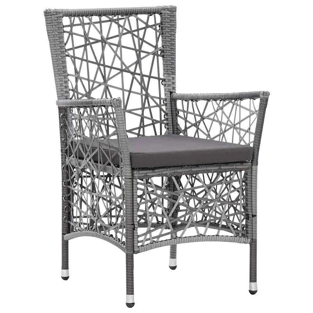 3 Piece Garden Dining Set Outdoor Table Chairs PE Rattan Steel Frame Grey