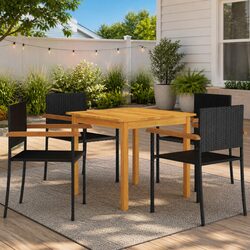 Outdoor Dining Set 5 Piece with Durable Rattan Chairs