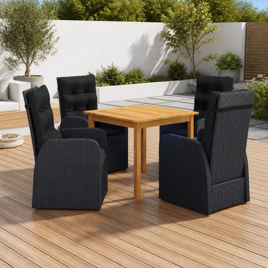 Garden Dining Set Acacia Wood Powder-coated Steel PE Rattan 5 Piece Black