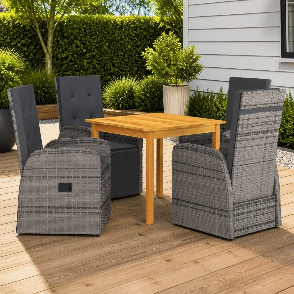 5-Piece Grey Garden Dining Set with Rattan Chairs