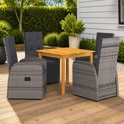 Premium 5-Piece Grey Garden Dining Set with Rattan Chairs