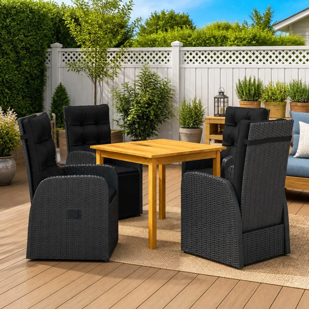 5 Piece Black Rattan Garden Dining Set