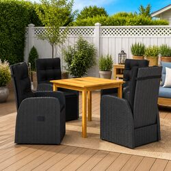 Premium 5 Piece Black Rattan Garden Dining Set