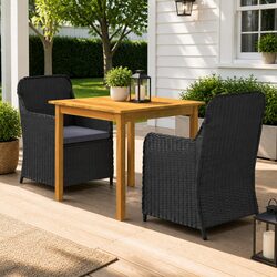 3-Piece Black Acacia Wood Outdoor Dining Set