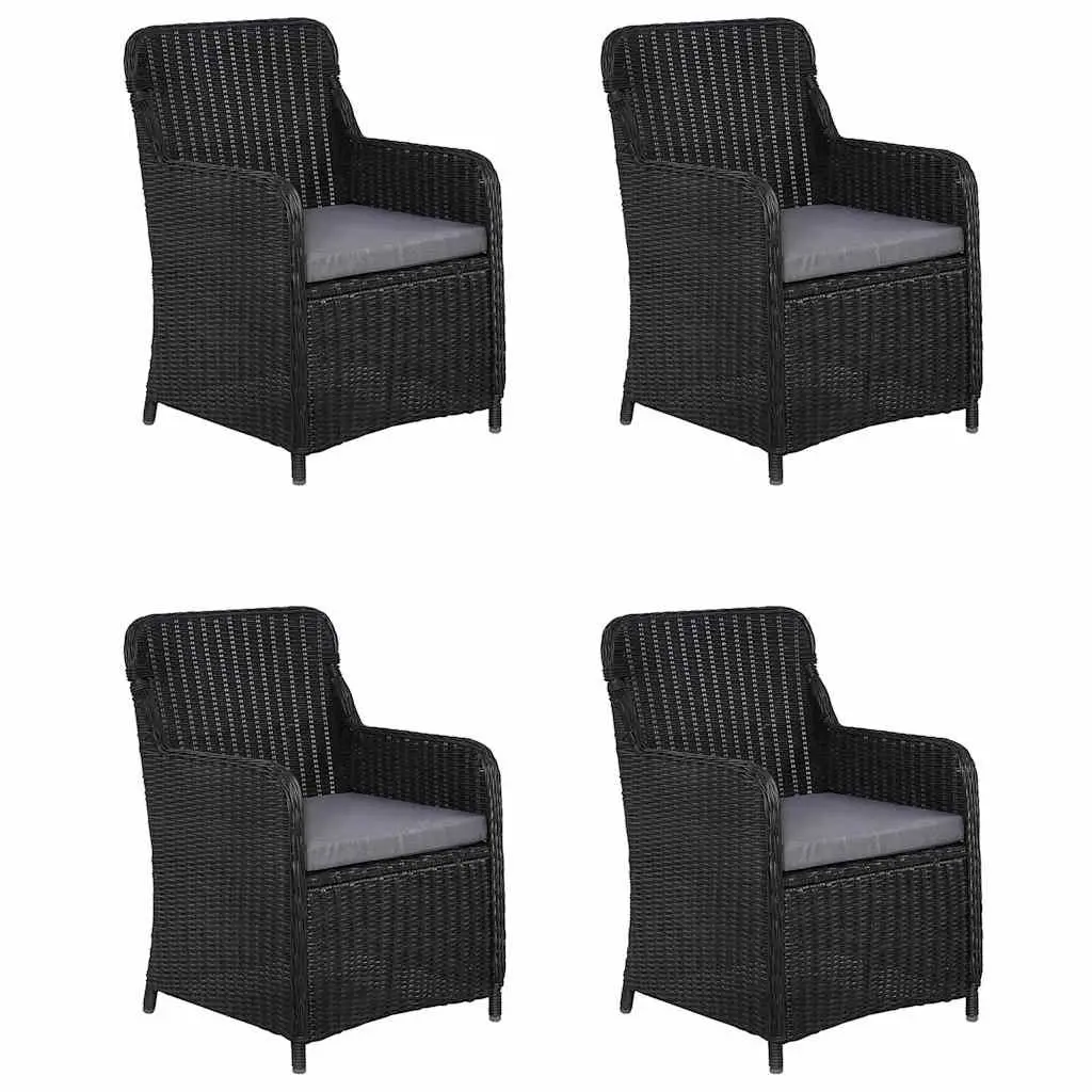 5 Piece Black Garden Dining Set with Cushions