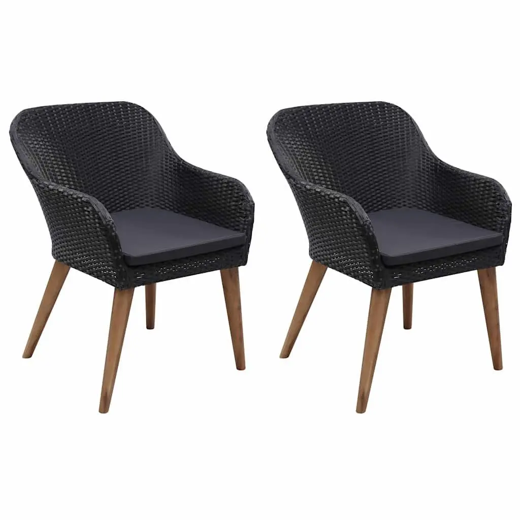 Garden Dining Set Acacia Wood Steel Frame PE Rattan 3 Piece Black