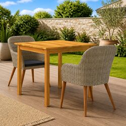 3-Piece Acacia Wood Outdoor Dining Set with Rattan Chairs