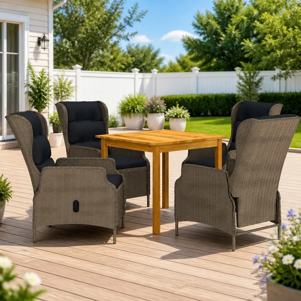 5-Piece Brown Garden Dining Set for Outdoors