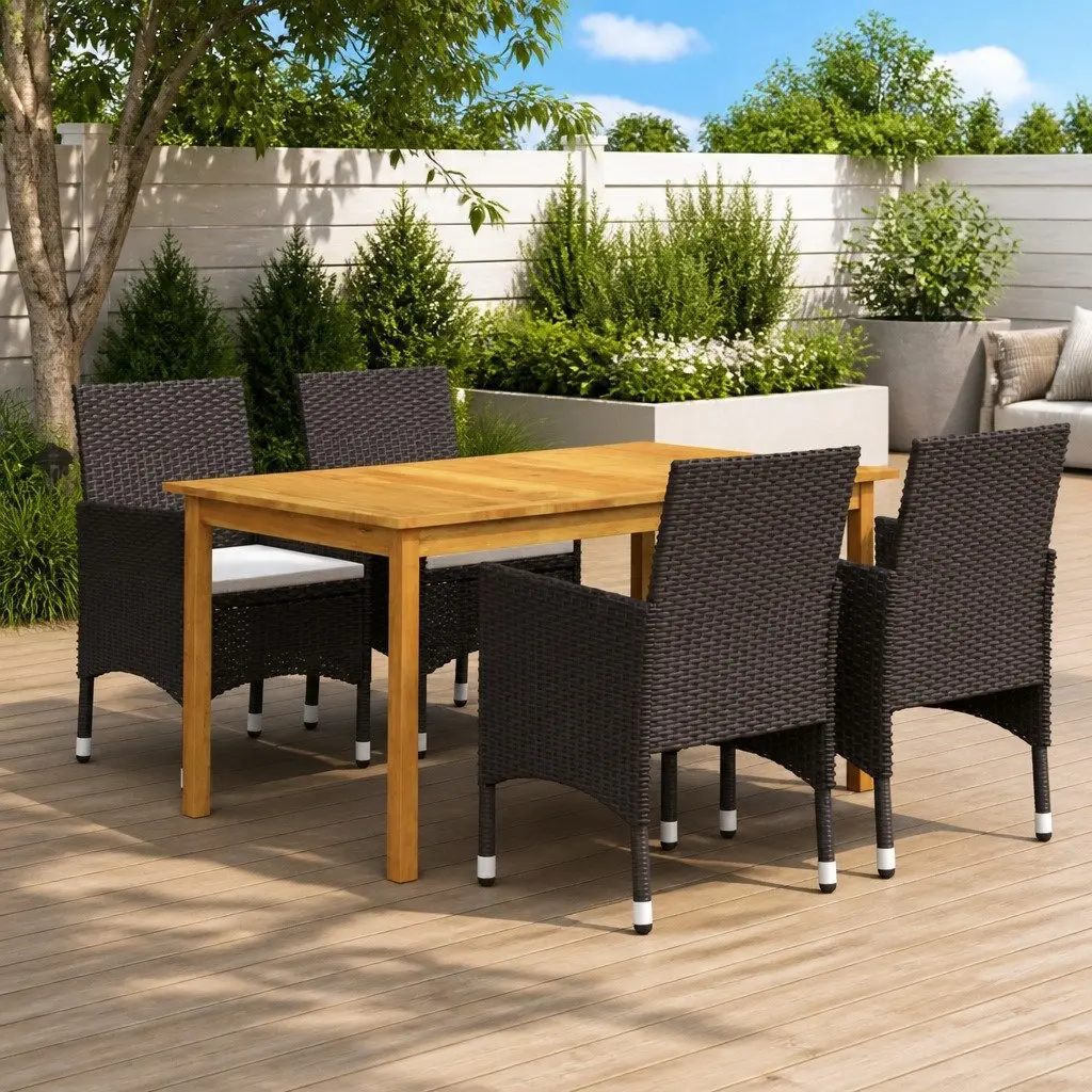 Brown 5-Piece Outdoor Dining Set with Cushions